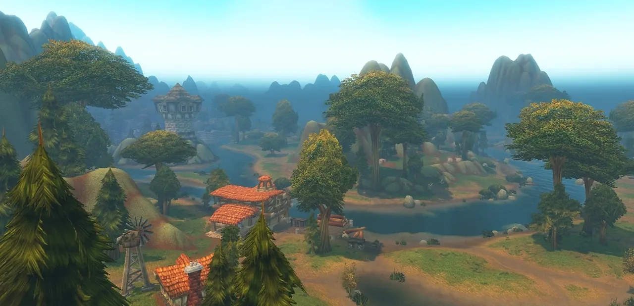Eine Siedlung in den Riverglades in World of Warcraft: Forever