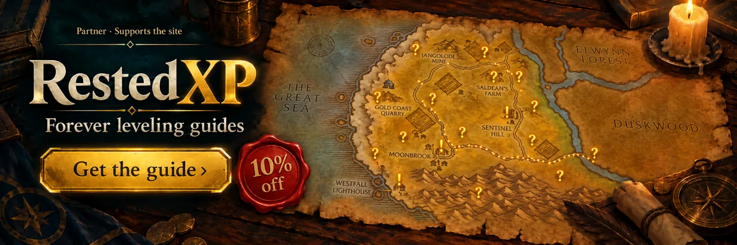 RestedXP Forever leveling guides. 10% off. Supports the site.